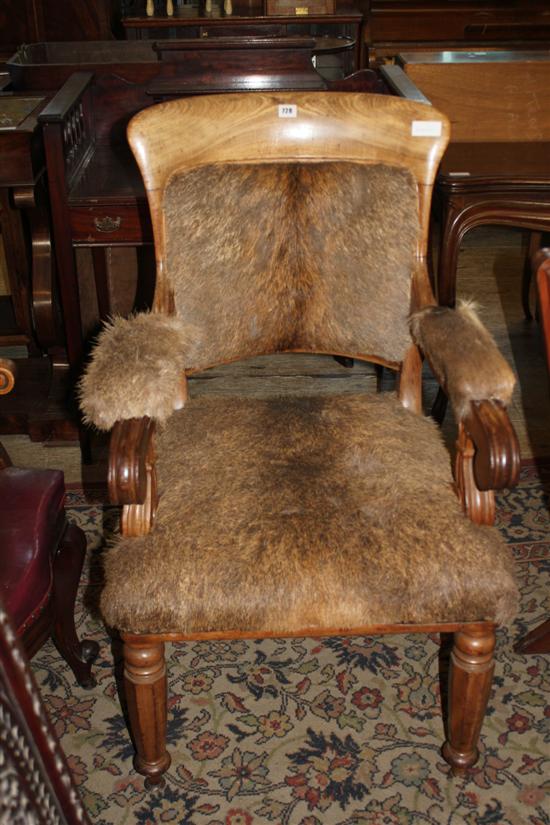 Fur covered elbow chair